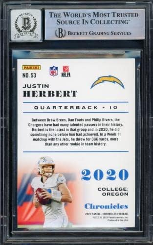 Justin Herbert autografou o 2020 Panini Chronicles Pink Parallel Rookie Card 53 Los Angeles Chargers Auto Great Mint 10