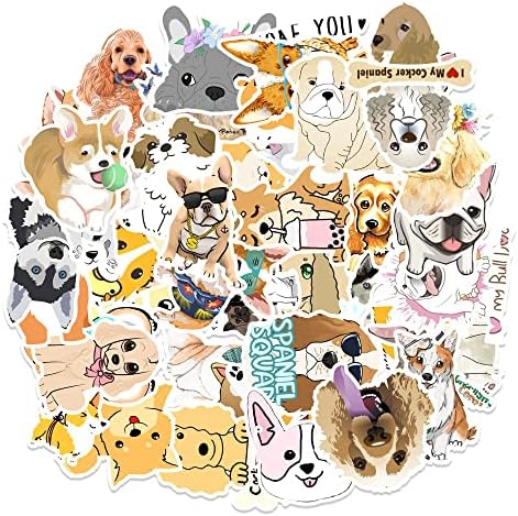 Adesivos de cães bonitos 50 peças, decalques de vinil impermeabilizados de filhotes de cachorro adorável para crianças adolescentes
