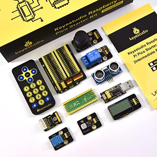 Keyestudio Raspberry Pi Pico Starter Kit, 33 Cursos Micropython C ++, controle sem fio Wi-Fi, blocos de construção de suporte,