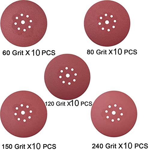 Tonmp 50 pcs 9 Redonda de disco abrasivo redondo-eco-drywall linear papel lixando discos 10 pcs cada um dos 60 80 120 180 240 GRITES PAPER