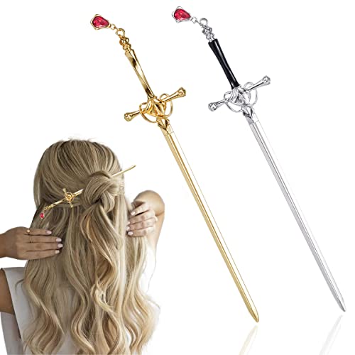 2 embalam acessórios de cabelo de espada chinesa Becos para pães femininos com gemas de cabelo espada
