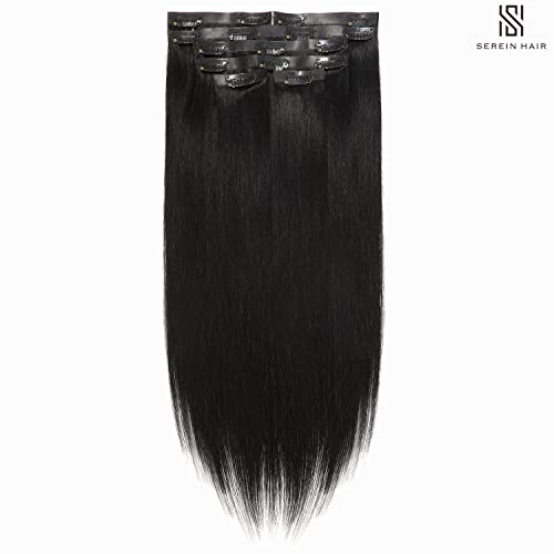 Extensões de cabelo preto escuro de Serein Clipe de cabelos humanos de 16 polegadas em extensões de cabelo Remy Extensões