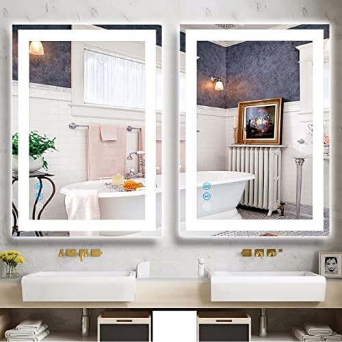 Espelho de banheiro de Dididada Square Led com luzes de 30 x 20 polegadas espelho de vaidade iluminada para o espelho de parede