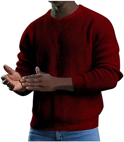 Suéter masculino masculino de suéter de moda sólida pescoço redondo de manga comprida blusas de malha