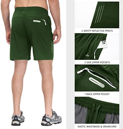 Lushenuni Men's Athletic Gym Shorts Light Shorts de exercícios de corrida rápida seco com zíper bolsões 7 Treinamento de