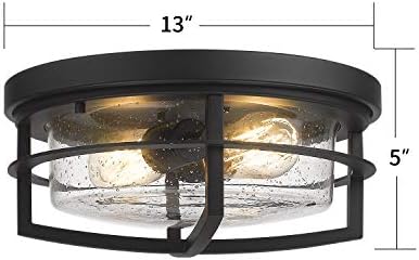 luminária de teto zeyu, luz de teto de montagem industrial com tampa de vidro semeado, acabamento preto, zw17-f bk
