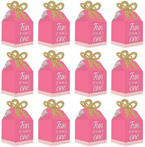 Big Dot of Happiness 1st Birthday Girl - Diversão de ser uma - Square Favor Gift Boxes - Primeiro aniversário de festa