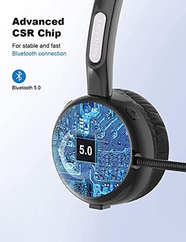 Fone de ouvido Bluetooth Headset v5.0 Bluetooth, com cancelamento de ruído de microfone, fones de ouvido Bluetooth de 18 horas com