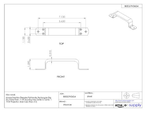 MONROE ATELHO A PULL INCLUÍDO DE AÇO, GRIPA RETANGLULAR, FINAL DO ZINCO, CENTRO DE FURO DE MONTAGEM DE 7-1/8 A CENTER, 1-19/32 Projeção,