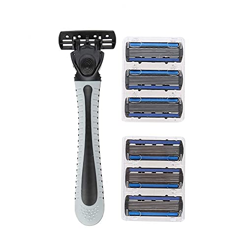Razoras sensíveis, lâminas de barbear hidratar para homens com guardas de pele e tecnologia absorvente de choque 1 alça de barbear e 6pcs