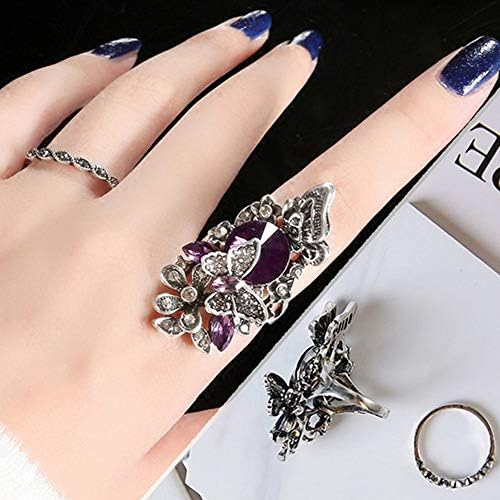 Mulheres prometem anel de jóias de moda retro safira e ametista incrustam anel de borboleta de duas peças vintage rings promete