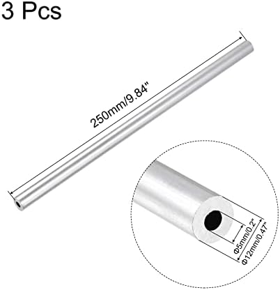 UXCELL 6061 Tubo redondo de alumínio de 12 mm OD 10mm Tubulação de tubo de comprimento interno de 250 mm de comprimento 3 pcs