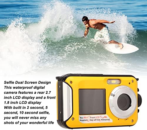Câmera à prova d'água PLPLAAOO 10 ft 2,7k Full HD 48MP 16x Câmera digital de zoom digital Digital Telas duplas Anti-Shake para snorkeling, viagens e férias