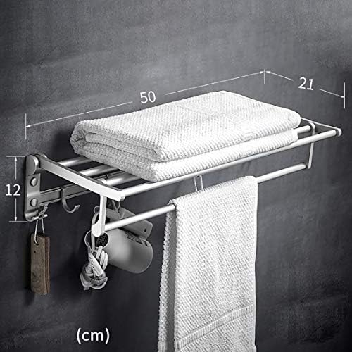 Espaço branco Alumínio de alumínio único Rack de toalha de camada única com vara único e ganchos múltiplos, pendente de metal para banheiro
