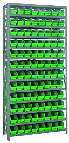 Sistemas de armazenamento quântico 1275-101gn Aço de prateleira de aço com caixas de prateleira de 4 , 12 d x 36 W x 75 H, verde