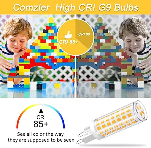 Comzler G9 LED BIL BI PIN BASE 6W Branco macio 3000k lâmpadas de base G9, 60W Halogen equivalente, 550lm, Base de cerâmica G9 Lâmpadas para lustre, não imitável, pacote de 6