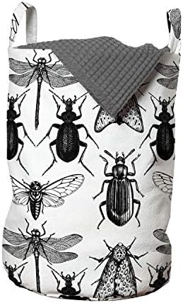 Bolsa de lavanderia de libélula de Ambesonne, composição desenhada à mão de insetos voadores de besouro de borboleta cigarra mariposa,
