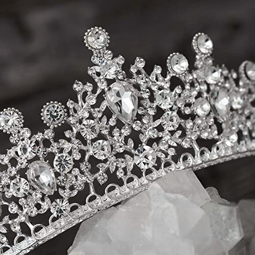 Sweetv Princesa Tiara Crown for Women Girls, Silver Wedding Tiara for Bride, Crystal Bridal Hair Acessórios para Quinceanera Prom Concurso