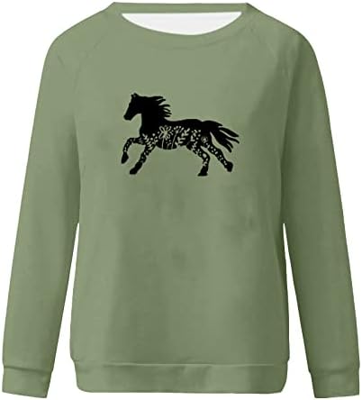 Tops de estampa de animal para mulheres Moletom de manga comprida Camisetas vintage Camisas de cavalo engraçado