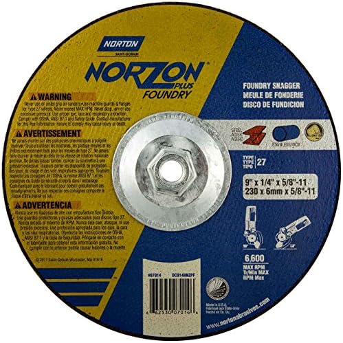 Norton 66253007014 9x1/4x5/8-11 pol. Norzon Plus deprime rodas centrais, tipo 27, 24 Grit, 10 pacote