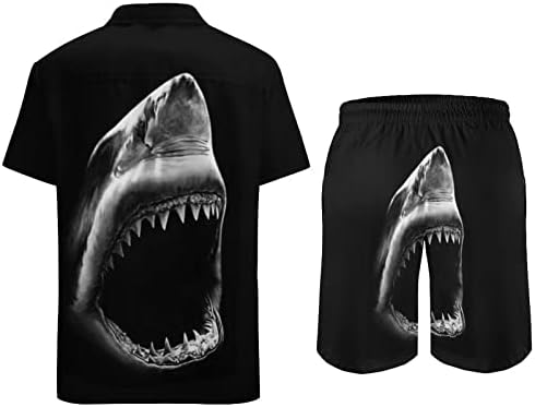 Weedkeycat Black Shark Morda Men's Beach Roupfits 2 peças Button Hawaiian Down Camise