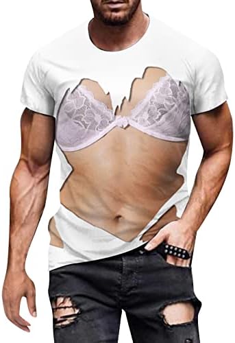 2023 Novos homens da primavera e verão Musculares musculares abdominais camiseta de impressão digital 3D com pescoço redondo e
