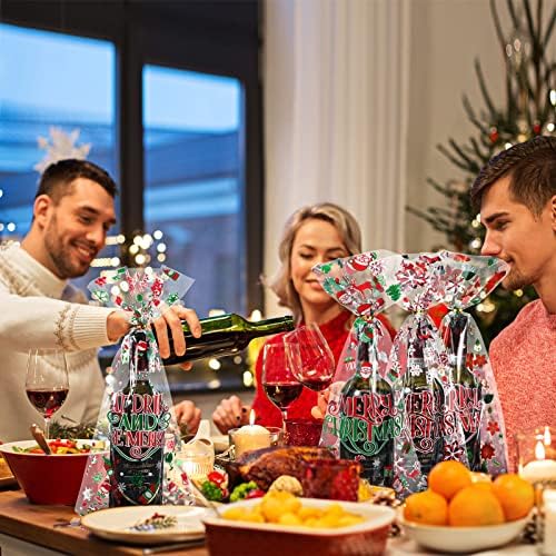 100 PCs Sacos de presente de garrafa de vinho de natal de natal Snowflake de férias de férias de feriado de saco de celofane sacos
