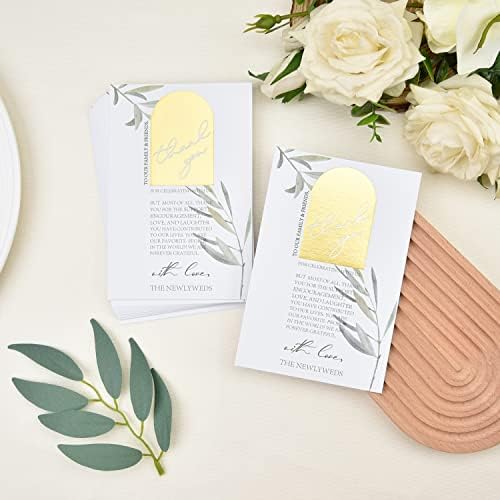 Crisky Greenery Gold Foil Wedding Agradecemos Cartões de Configuração, 50 PCs, Chiques e elegantes peças centrais da