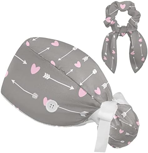 Arrow & Heart Pattern Cap com botões, chapéu de esfoliante de cabelo comprido com cabelos arco lacriminosa portador de rabo de cavalo