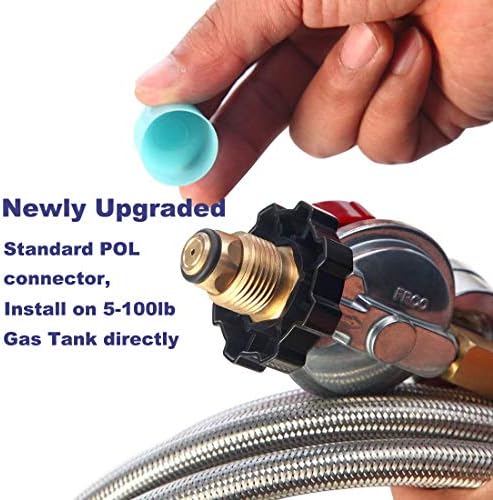 Regulador de propano ajustável de alta pressão de 12 pés 0-30 psi com medidor 0 ~ 60psi Indicador de fluxo de gás, panela a gás-3/8 polegadas feminino feminino, aço inoxidável Mangueira e grelha a gás LP…