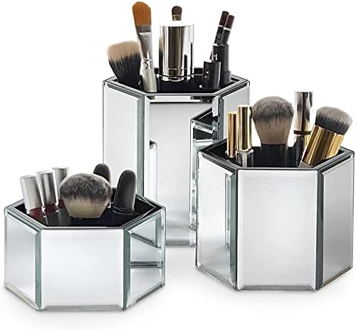 OnDisplay Tresssa Conjunto de 3 bandejas espelhadas hexágono para maquiagem/cosméticos, pincéis, escritório, jóias e acessórios