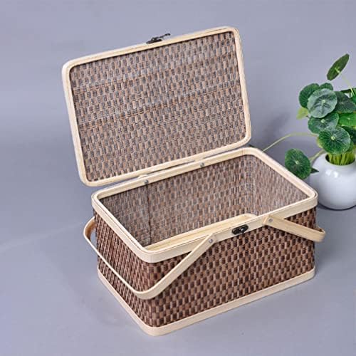 Cesta de cesta de piqueniques de piquenique de madeira gadpiparty para lanche de pão de fruta com alças dobráveis ​​duplas