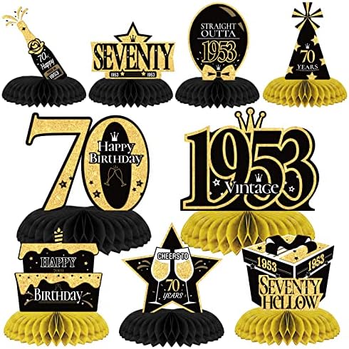 9 PCs de 70 anos decoração de aniversário de 70 anos de favo de mel centrais para homens Mulheres 70º aniversário decorações