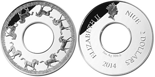 2014 Niué - ano do cavalo - moeda rotativa - 2oz - moeda de prata - US $ 2 não circulada