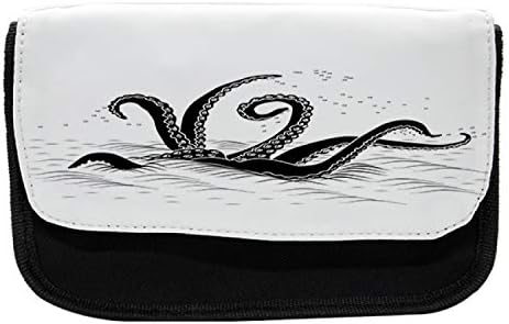 Caixa de lápis de polvo lunarable, monstro mitológico kraken, saco de lápis de caneta com zíper duplo, 8,5 x 5,5, branco preto