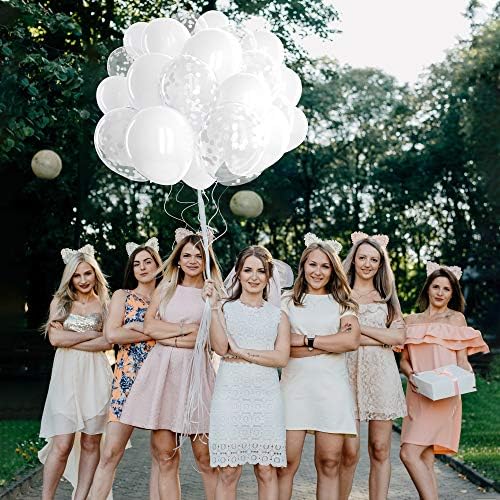 Decoração dândi 60 pacote balões brancos + balões de confete branco com fita | Balões de látex 12 polegadas | Balão branco | Balões de chuveiro de noiva | Balões de casamento | Balões redondos | Decorações de festa branca |