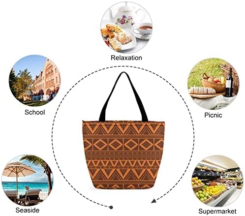 Rodhamon Canvas Tote Zipper Bolsa Tribal Skull Travel, Compras, Trabalho, Presente DIY 28.5x32.5cm