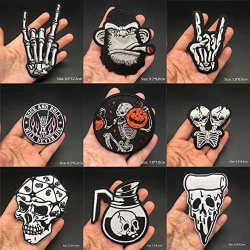 Momoso_store 28pcs Black & White Skull Punk Rock Patches para mochilas bordadas Hipper Diy Roupas Startador de ferro em