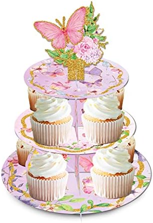Golden Butterfly Party Cupcake Stand Stand de 3 camadas Butterfly Stand Stand Butterfly Birthday Party Supplies