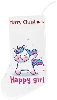 Meia de Natal com Unicorn Happy Girl Pattern 18 polegadas Decoração de Natal grande