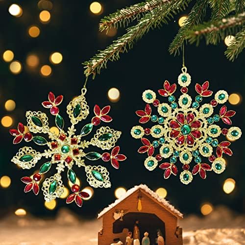Enfeites coloridos de natal de natal snoflake, metal com decoração de floco de neve glitter para árvore de Natal e decoração