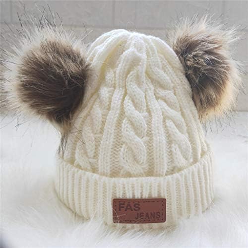 Beanie lã do filho da criança infantil chapéu de lã pura de inverno Twist Double Pom Pom lã de malha por 0-3 anos