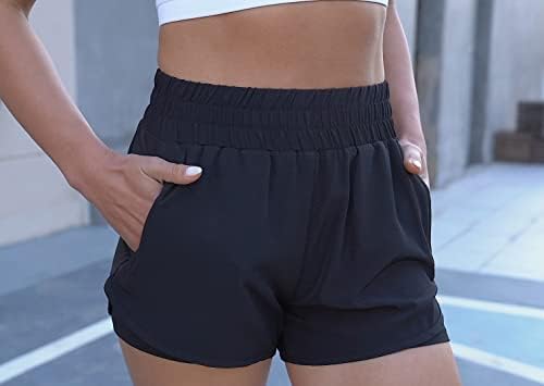 HKJIEVSHOP 2 Pacote de shorts atléticos para mulheres, shorts de corrida rápida seca com bolsos de ginástica de cintura