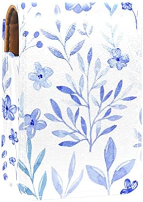 Blue Watercolor Floral Lip Gloss Holsick Case de batom portátil Bolsa de maquiagem Caixa de batom de viagem com espelho