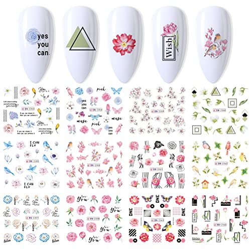 Silpecwee 48 folhas Decalques de água da unha Halloween Natal Flor Flor Decals de unhas Holiday Nails Design 3D adesivos de arte de