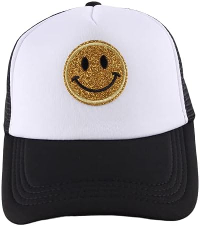 Grnus Smile Face Hat Hat Womens Mesh Preppy Trucker Hats com lantejoulas Snapback Smile Hat Baseball Cap para mulheres