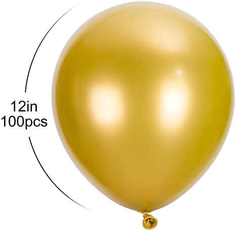 Balões de ouro metálicos de 100pcs, balões de balões de látex de látex cromados de 12 polegadas de 12 polegadas para decoração de festas como festa de aniversário, chá de bebê, casamento, halloween ou festa de Natal