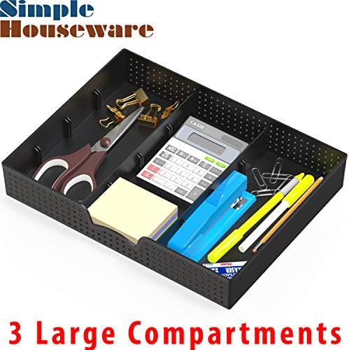 Bandeja de organizador de utensílios simples de utensílios domésticos com 9 compartimentos ajustáveis, preto