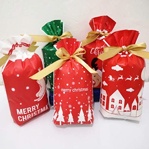 Cabilock 50pcs sacos de doces de natal desenho animado estampamento de giro de gola trajes de guloseimas festas de festas