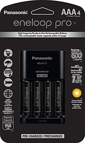 PalaSonic K-KJ17K3A4BA Pacote de carregador de bateria avançado com 4 baterias recarregáveis ​​Ni-MH de alta capacidade AAA ENELOOP PRO